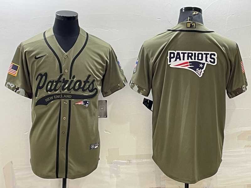 Men%27s New England Patriots Olive Salute to Service Team Big Logo Cool Base Stitched Baseball Jersey->new england patriots->NFL Jersey